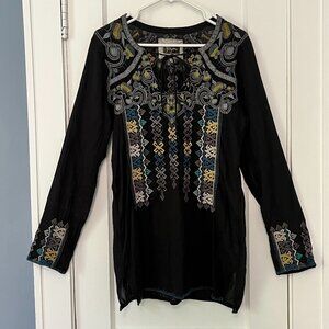 BIYA Johnny Was multicolor embroidered tunic top size small bohemian
